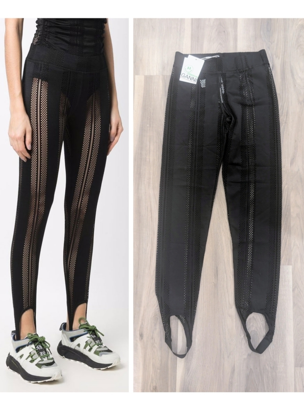 GANNI | Mesh-Panelled Stirrup Leggings In Black